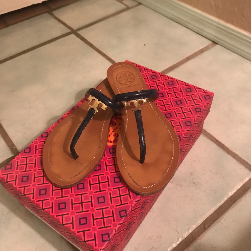Tory Burch Baltic Blue Logo Sandals